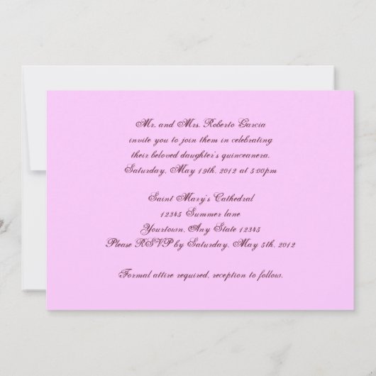 クイーンフォーアデイキンセアニェラ招待状 招待状 (裏面)