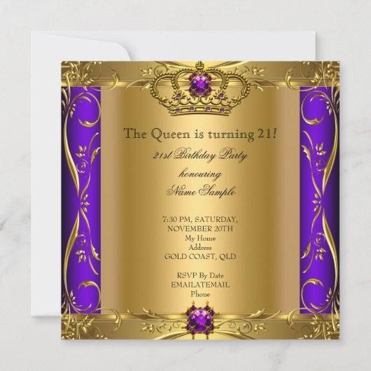 クイーンプリンセスリーガルパープル21歳の誕生日パーティー 招待状 (裏面)