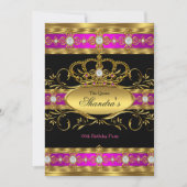 クイーンプリンセス王室のピンク金ゴールドダイヤモンドクラウンパーティー 招待状 (正面)