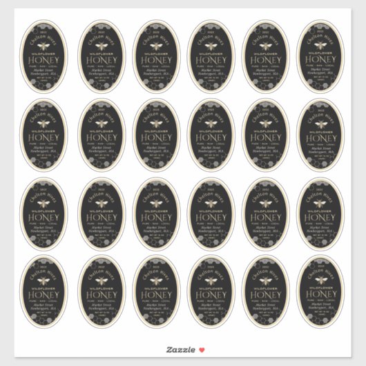 クイーンラインオーバルハニーラベルハニカムビーブラック シール (シート)