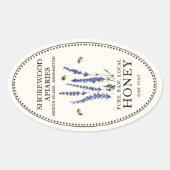 クイーンラインオーバルハニーラベル花とミツバチ 楕円形シール (正面)