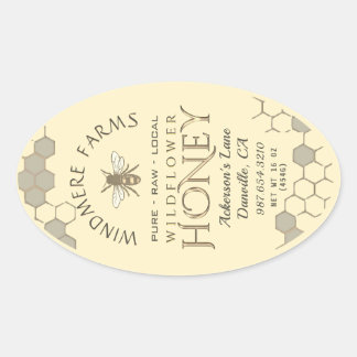 クイーンラインハニーラベル16/32ozハニカムビーイエロー 楕円形シール
