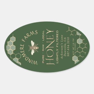 クイーンラインハニーラベル16/32ozハニカムビーグリーン 楕円形シール