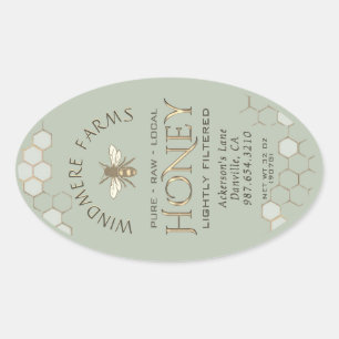 クイーンラインハニーラベル16/32ozハニカムビーセージ 楕円形シール