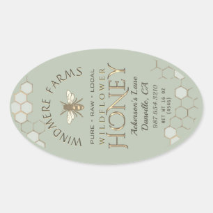 クイーンラインハニーラベル16/32ozハニカムビーセージ 楕円形シール