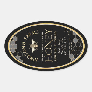 クイーンラインハニーラベル16/32ozハニカムビーブラック 楕円形シール