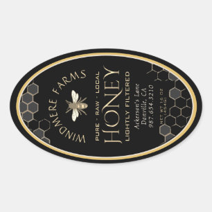 クイーンラインハニーラベル16/32ozハニカムビーブラック 楕円形シール