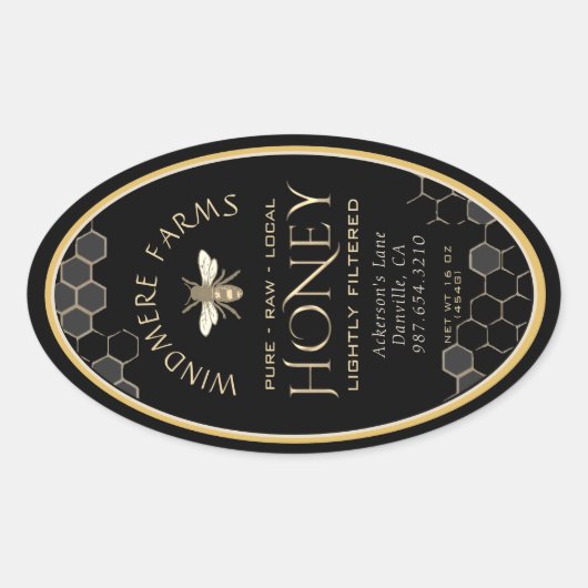 クイーンラインハニーラベル16/32ozハニカムビーブラック 楕円形シール (正面)