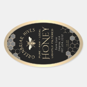 クイーンラインハニーラベル16/32ozハニカムビーブラック 楕円形シール