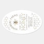 クイーンラインハニーラベル16/32ozハニカムビーホワイト 楕円形シール (正面)