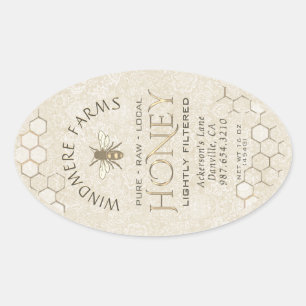 クイーンラインハニーラベル16/32ozハニカムビー金ゴールド 楕円形シール