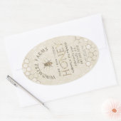 クイーンラインハニーラベル16/32ozハニカムビー金ゴールド 楕円形シール (封筒)