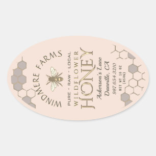クイーンラインハニーラベル16/32ozハニカムビー 楕円形シール