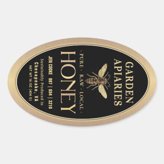 クイーンライン16と32ozブラックハニージャークイーンビー 楕円形シール (正面)