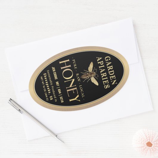 クイーンライン16と32ozブラックハニージャークイーンビー 楕円形シール (封筒)