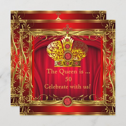 クイーンリーガルレッド金ゴールド50thバースデーパーティー 招待状 (正面/裏面)