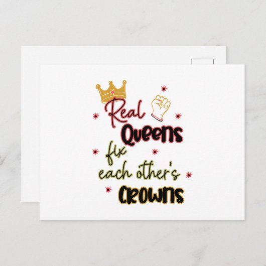 クイーン実在ズがお互いの王冠を固定する ポストカード (正面/裏面)