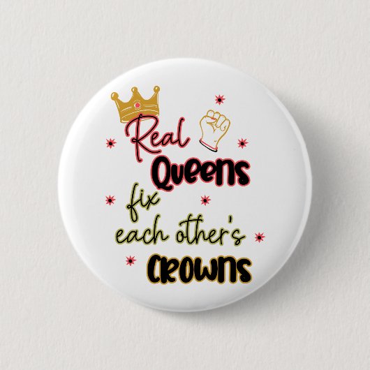 クイーン実在ズがお互いの王冠を固定する 缶バッジ (正面)