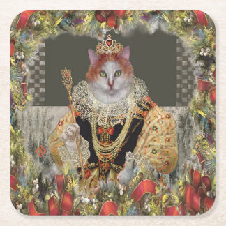 クイーン王室のキャットクリスマス紙コースター スクエアペーパーコースター
