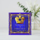 クイーン王室のブルーパープル金ゴールド50th誕生日パーティー 招待状 (スタンド正面)