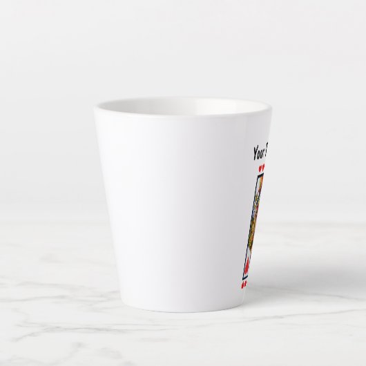 クイーン華美ズ遊カード明るい赤いハート カフェラテマグ (正面)