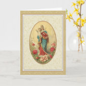 クイーン賛美ヴァージンメアリーベビーイエス カード (黄色い花)