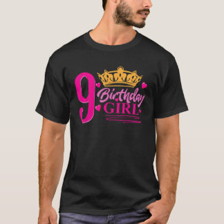 クイーン9誕生日ガールパーティー9歳Bday Tシャツ