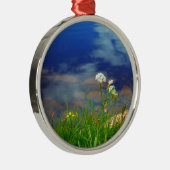 クイーン・アンのレースの花、青い山の湖 メタルオーナメント (右)