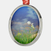 クイーン・アンのレースの花、青い山の湖 メタルオーナメント (左)