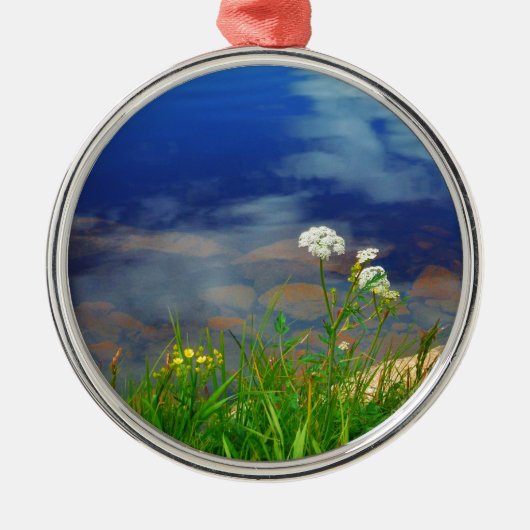 クイーン・アンのレースの花、青い山の湖 メタルオーナメント (正面)