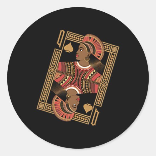 クイーン・オブ・スペードトランプのポーカーカードアフロ・アメリカン・ブラック・ヒース ラウンドシール (正面)