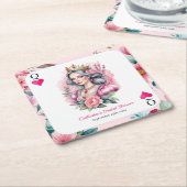 クイーン・オブ・ハートズ遊・カード・ピンク・ブライダルシャワー スクエアペーパーコースター (アングル)
