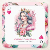 クイーン・オブ・ハートズ遊・カード・ピンク・ブライダルシャワー スクエアペーパーコースター (正面)