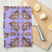 クイーン・オブ・ハート金ゴールドクラウンティアラスのペリウィンクル キッチンタオル (四つ折り)