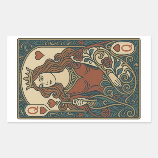 クイーン・オブ・ハート— アールヌーボー・ローズワークポートレート 長方形シール (正面)