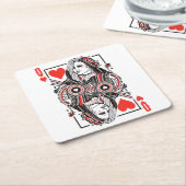 クイーン・オブ・ハート・オーバーサイズグラフィック、トランプ スクエアペーパーコースター (アングル)
