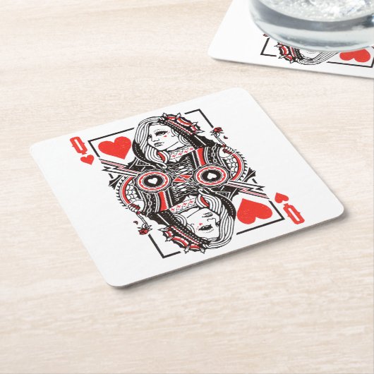 クイーン・オブ・ハート・オーバーサイズグラフィック、トランプ スクエアペーパーコースター (アングル)