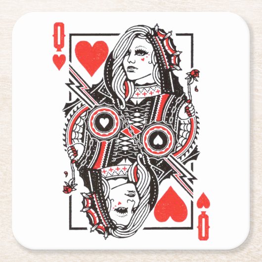 クイーン・オブ・ハート・オーバーサイズグラフィック、トランプ スクエアペーパーコースター (正面)