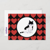 クイーン・オブ・赤いハート猫白黒 サンキューカード (正面/裏面)