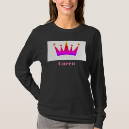 クイーン オリジナル テキスト クラウン イメージ ブラック ロングスリーブ Tシャツ