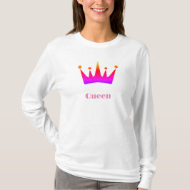 クイーン オーダーメイド テキスト クラウン イメージ ホワイト ロングスリーブ Tシャツ