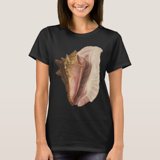 クイーン・コンクの貝殻、ヴィンテージの海洋生物 Tシャツ (正面)