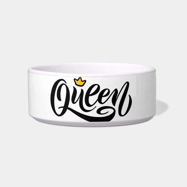 クイーン ボウル (A stylish pet bowl with the word "Queen" elegantly scripted in black!)