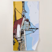 クウェント魚釣りボート ビーチタオル (正面)