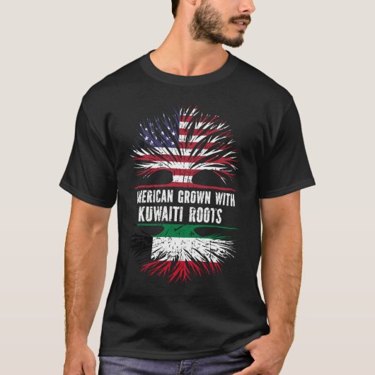 クウェートのルーツ米国国旗で育ったアメリカ人クウェート Tシャツ (正面)