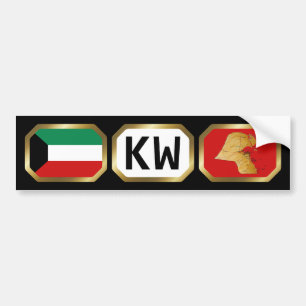 クウェートの国旗・地図コードのバンパーステッカー バンパーステッカー