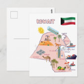 クウェートの地図と目的地 観光名所 ポストカード (正面/裏面)