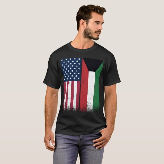 クウェートアメリカ国旗誇りを持ったUSAクウェート Tシャツ (正面フル)