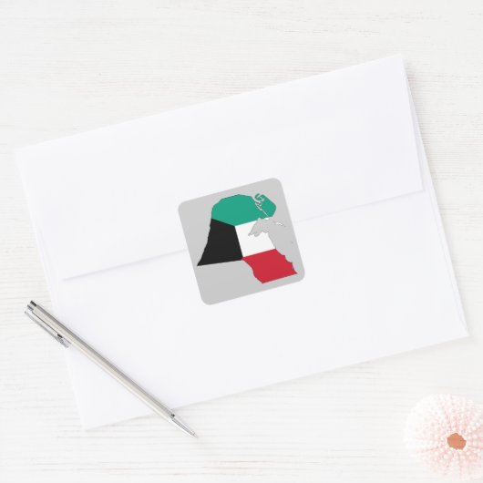 クウェート国旗の地図 スクエアシール (封筒)