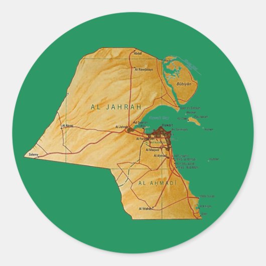 クウェート地図ステッカー ラウンドシール (正面)